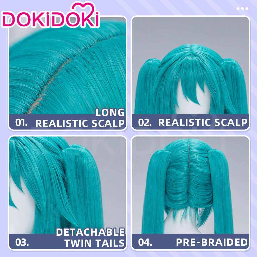 【Holographic Shimmer Fiber】【100 CM】DokiDoki Cosplay Wig Long Straight Green Blue Hair Twin Tails - Image 10