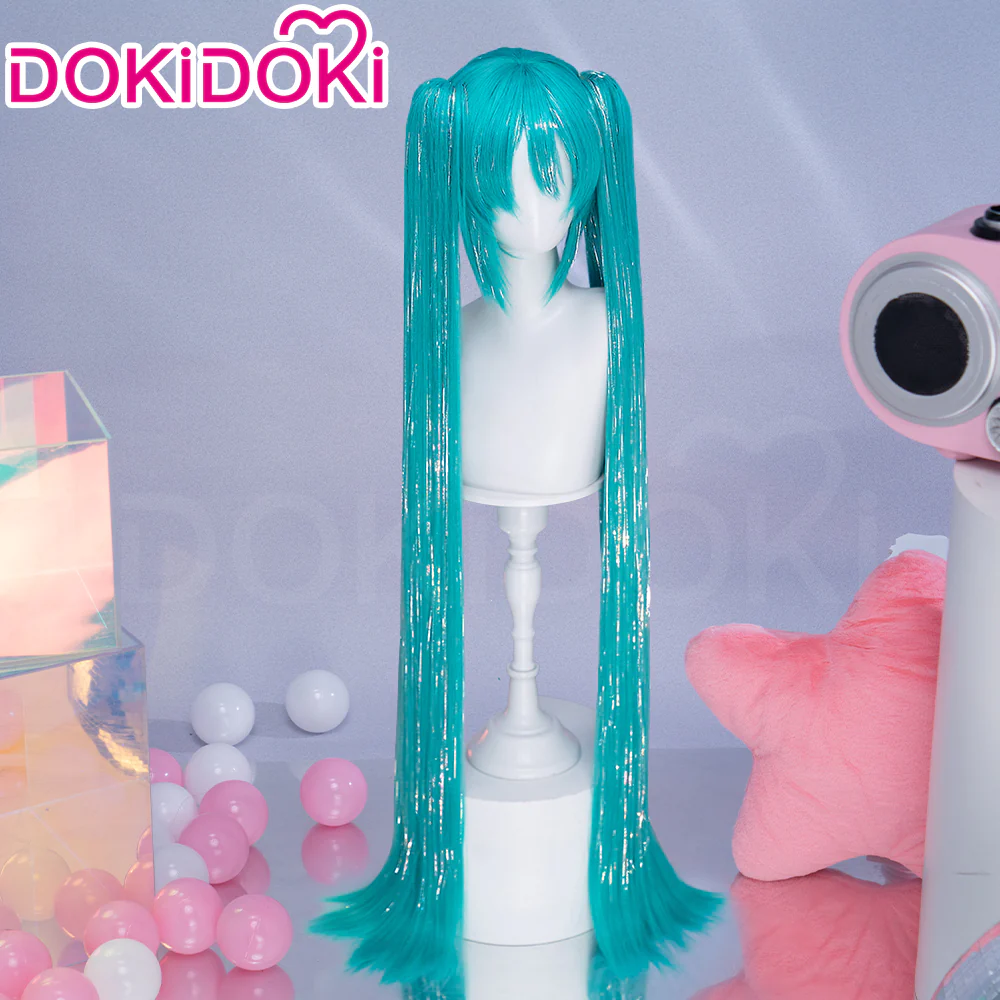 【Holographic Shimmer Fiber】【100 CM】DokiDoki Cosplay Wig Long Straight Green Blue Hair Twin Tails - Image 14