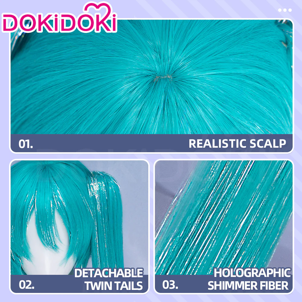 【Holographic Shimmer Fiber】【100 CM】DokiDoki Cosplay Wig Long Straight Green Blue Hair Twin Tails - Image 15