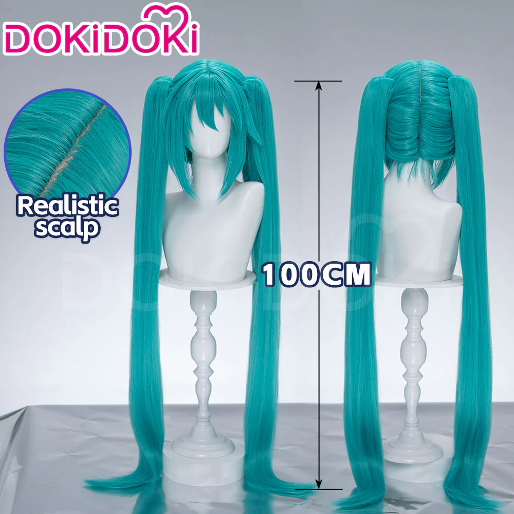 【Holographic Shimmer Fiber】【100 CM】DokiDoki Cosplay Wig Long Straight Green Blue Hair Twin Tails - Image 2