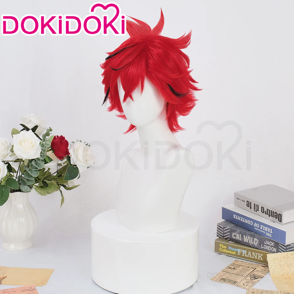 【Ready For Ship】DokiDoki Anime Gokurakugai Cosplay Alma Wig Short Curly Red Red Highlight Hair - Image 2