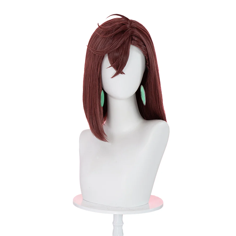 【Ready For Ship】【Front Lace】DokiDoki Anime DDD Cosplay Momo Ayase Wig / Earrings Brown Red Straight Hair - Image 6