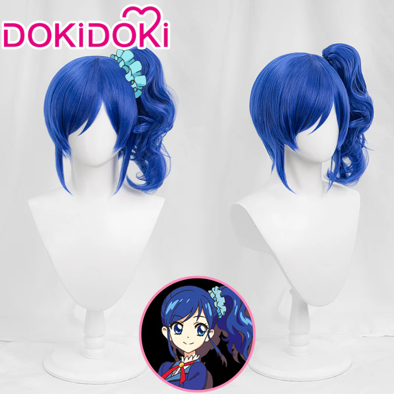 【Ready For Ship】DokiDoki Anime Aikatsu Cosplay Wig Kiriya Aoi Wig Short Curly Blue