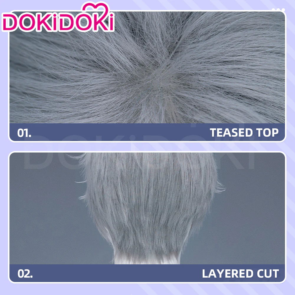 【Ready For Ship】DokiDoki Anime Cosplay Wig / Tattoo Sticker / Earring / Necklace Short Straight Grey Hair 28th Adult Version - Image 15