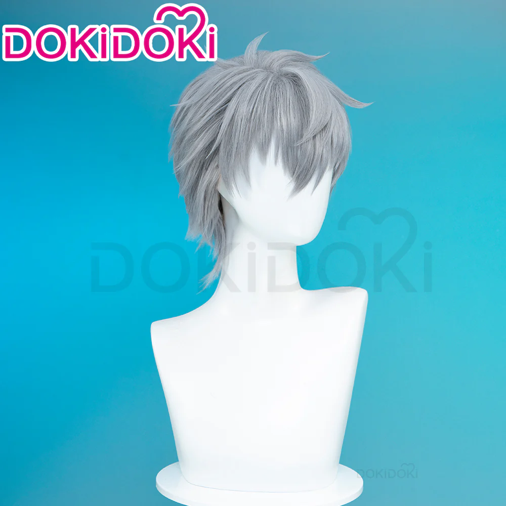 【Ready For Ship】DokiDoki Anime Cosplay Wig / Tattoo Sticker / Earring / Necklace Short Straight Grey Hair 28th Adult Version - Image 3