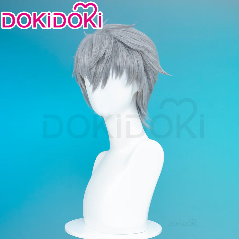 【Ready For Ship】DokiDoki Anime Cosplay Wig / Tattoo Sticker / Earring / Necklace Short Straight Grey Hair 28th Adult Version - Image 4