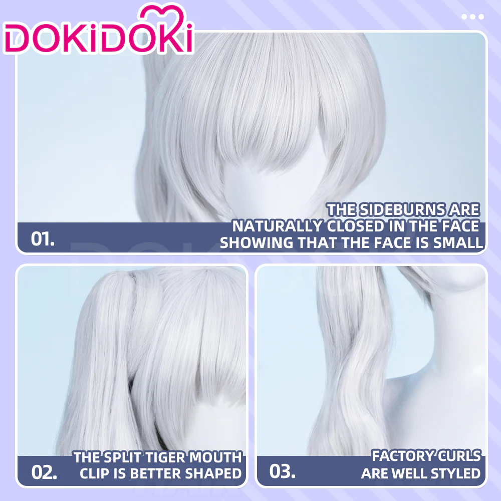 【Ready For Ship】DokiDoki Anime Copslay White Ice Queen Wig Long Curly White Hair Single Side Ponytail - Image 4