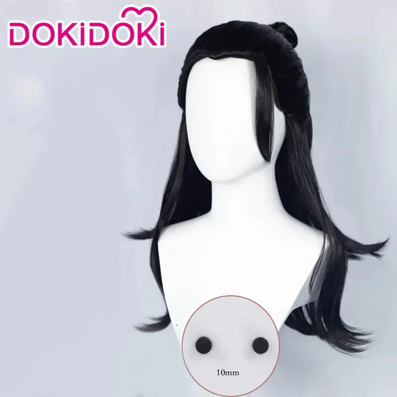 Dokidoki Anime Cosplay Wig Long Black Half Bun Hair/ Earrings