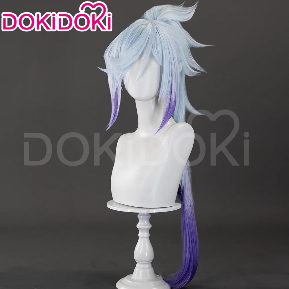 【Ready For Ship】DokiDoki Anime Cosplay Kneesoocks Cosplay Wig Long Straight Light Blue Purple Highlights Hair - Image 3