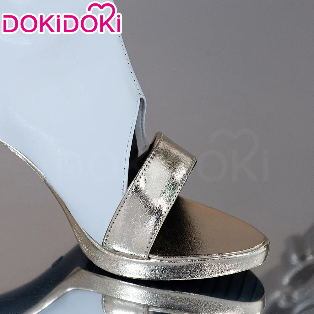DokiDoki Anime Cosplay White Gold Battle Shoes Wing High Heel Boots - Image 3