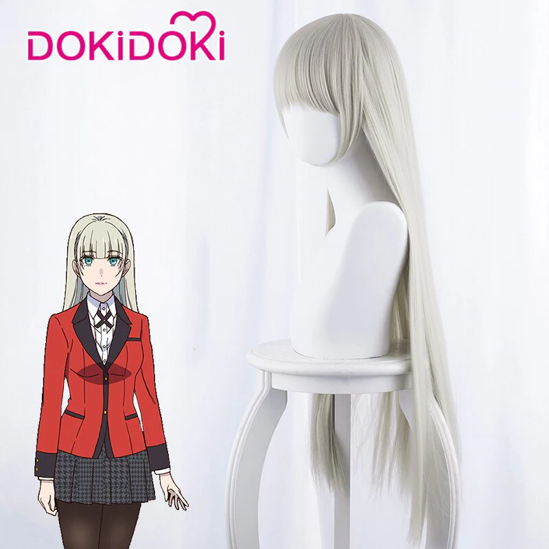 DokiDoki Anime Cosplay Wig Kakegurui Momobami Ririka Wig Women Long Straight Grey Hair Kakegurui Cosplay Hair Heat Resistant Halloween - Image 3
