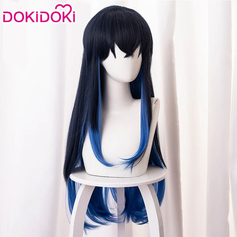 Dokidoki Anime Cosplay Wig Long Hair Dark Blue Halloween - Image 4