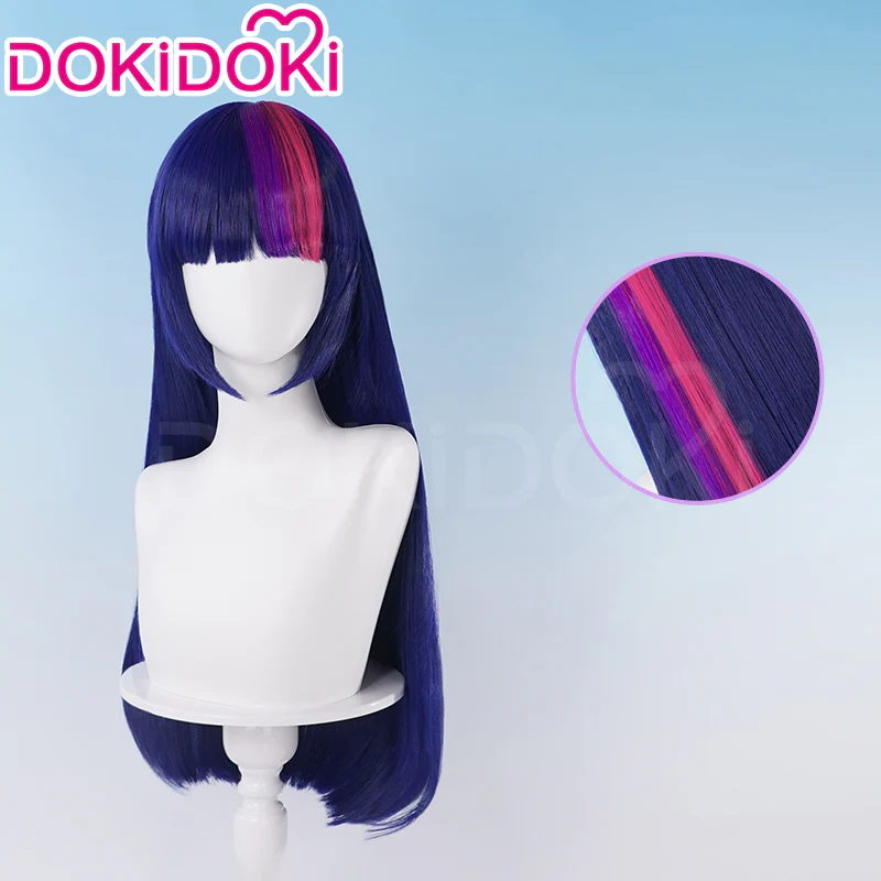 DokiDoki Anime Cosplay Wig Long Straight  Purple Pink Highlight Hair