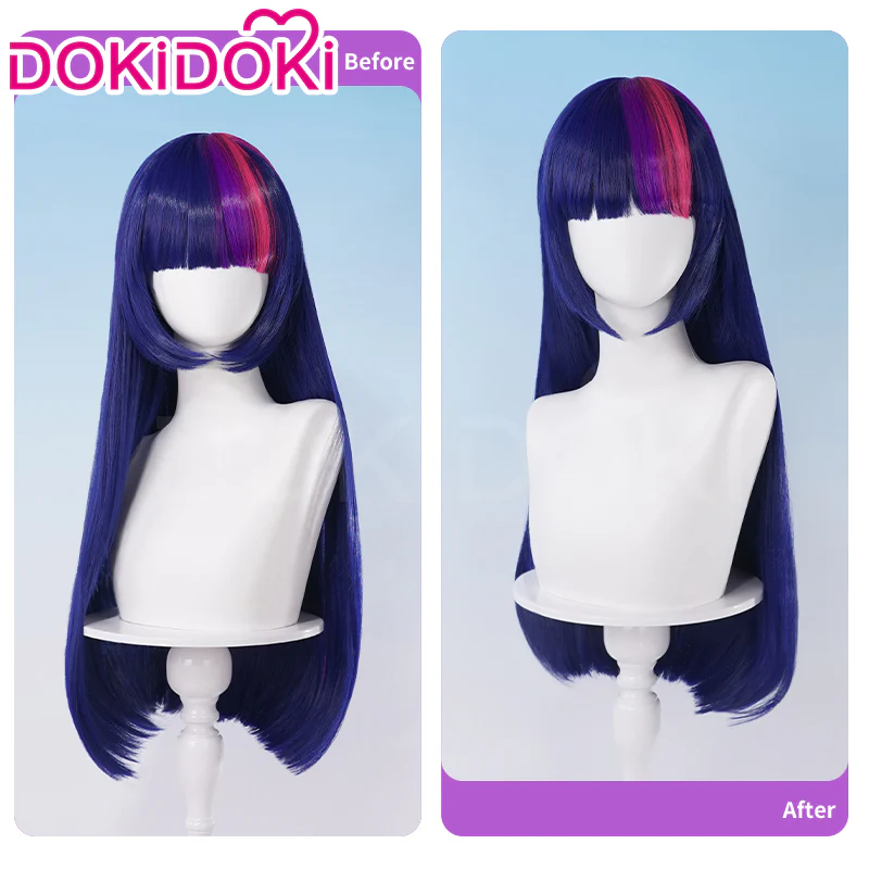 DokiDoki Anime Cosplay Wig Long Straight  Purple Pink Highlight Hair - Image 2