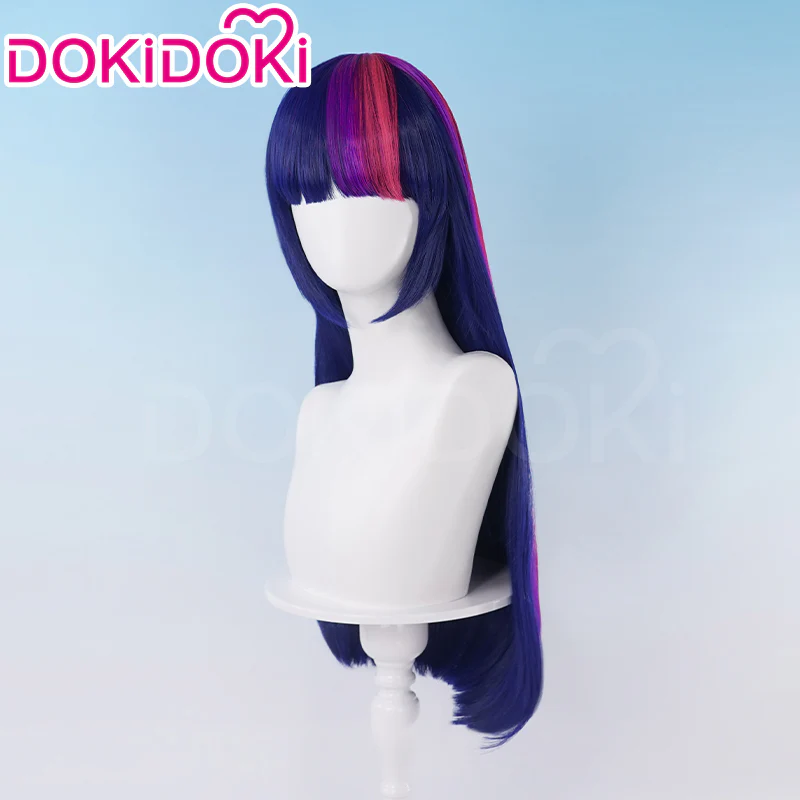 DokiDoki Anime Cosplay Wig Long Straight  Purple Pink Highlight Hair - Image 3
