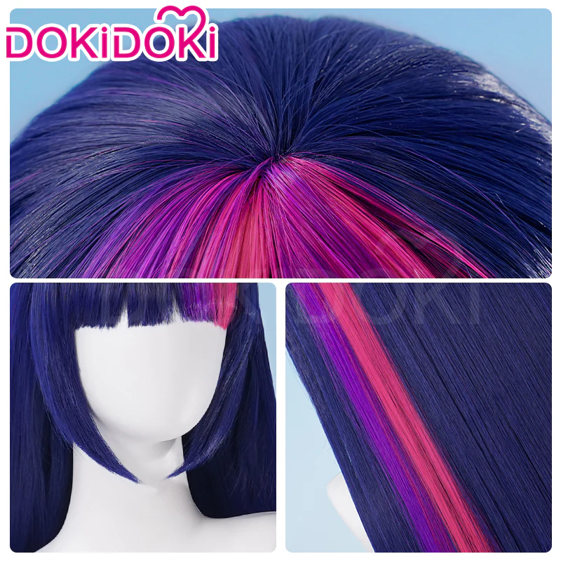 DokiDoki Anime Cosplay Wig Long Straight  Purple Pink Highlight Hair - Image 5