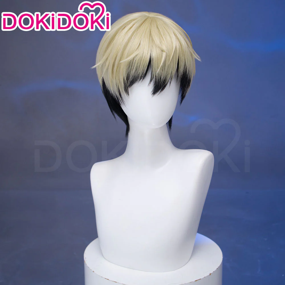 DokiDoki Anime Cosplay Wig Short Blonde Green Black Layered Hair - Image 4