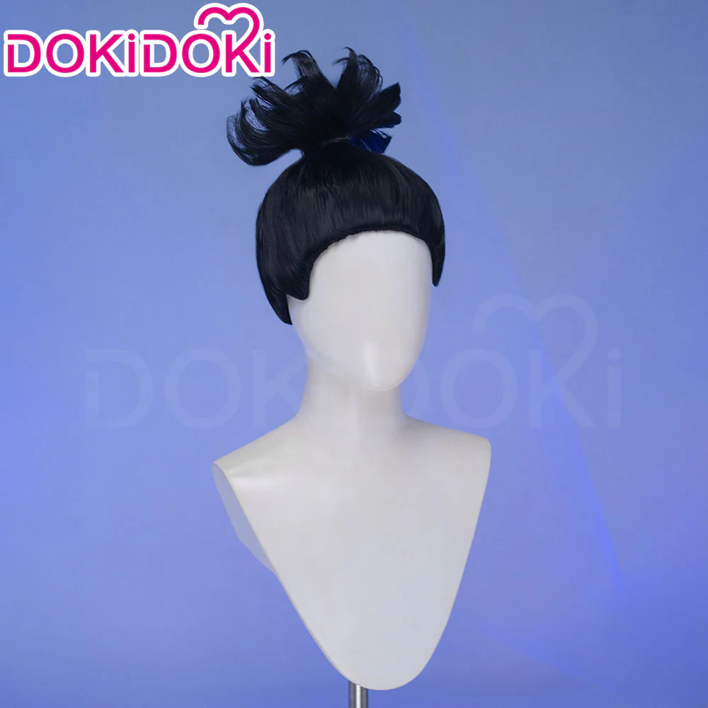 DokiDoki Anime Cosplay Wig Short High Bun Black Hair - Image 3