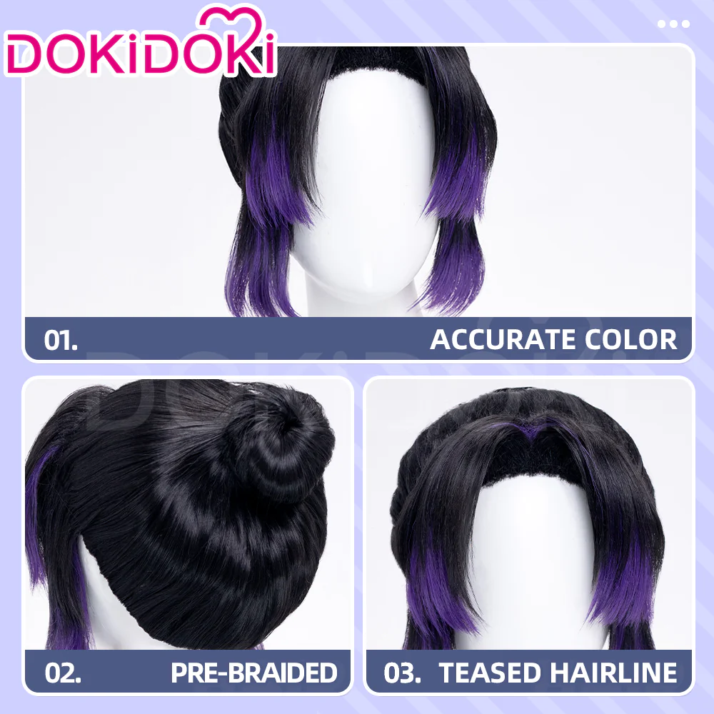 【Ready For Ship】DokiDoki Anime Cosplay Wig Women Black Purple synthetic Hair Halloween - Image 5