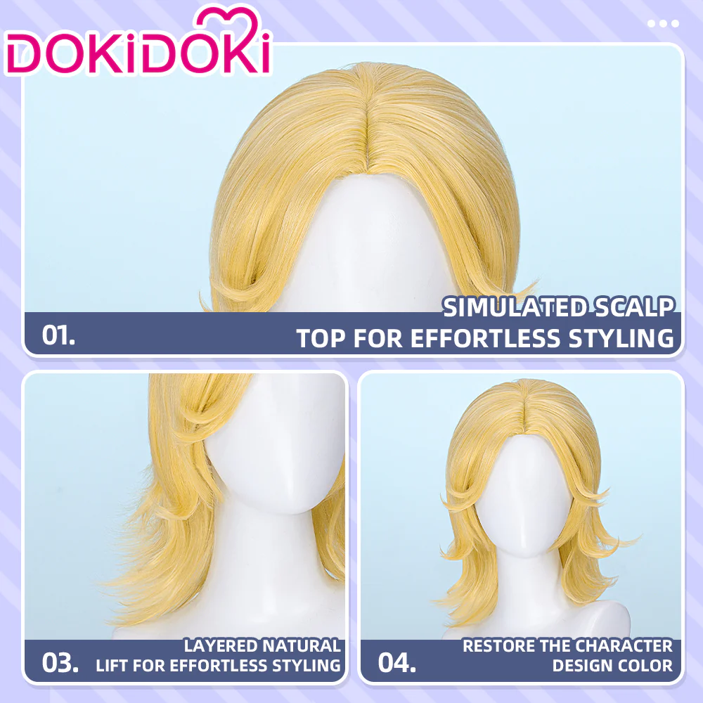 DokiDoki Anime Cosplay Wig Yellow Medium-Length Hair - Image 6