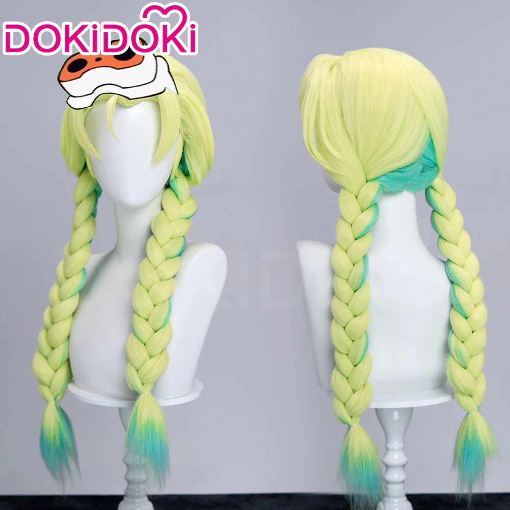 【Ready For Ship】DokiDoki Anime Cosplay Women Wig Long Straight Light Chartreuse Green Gradient Hair Braid The Geek Girl