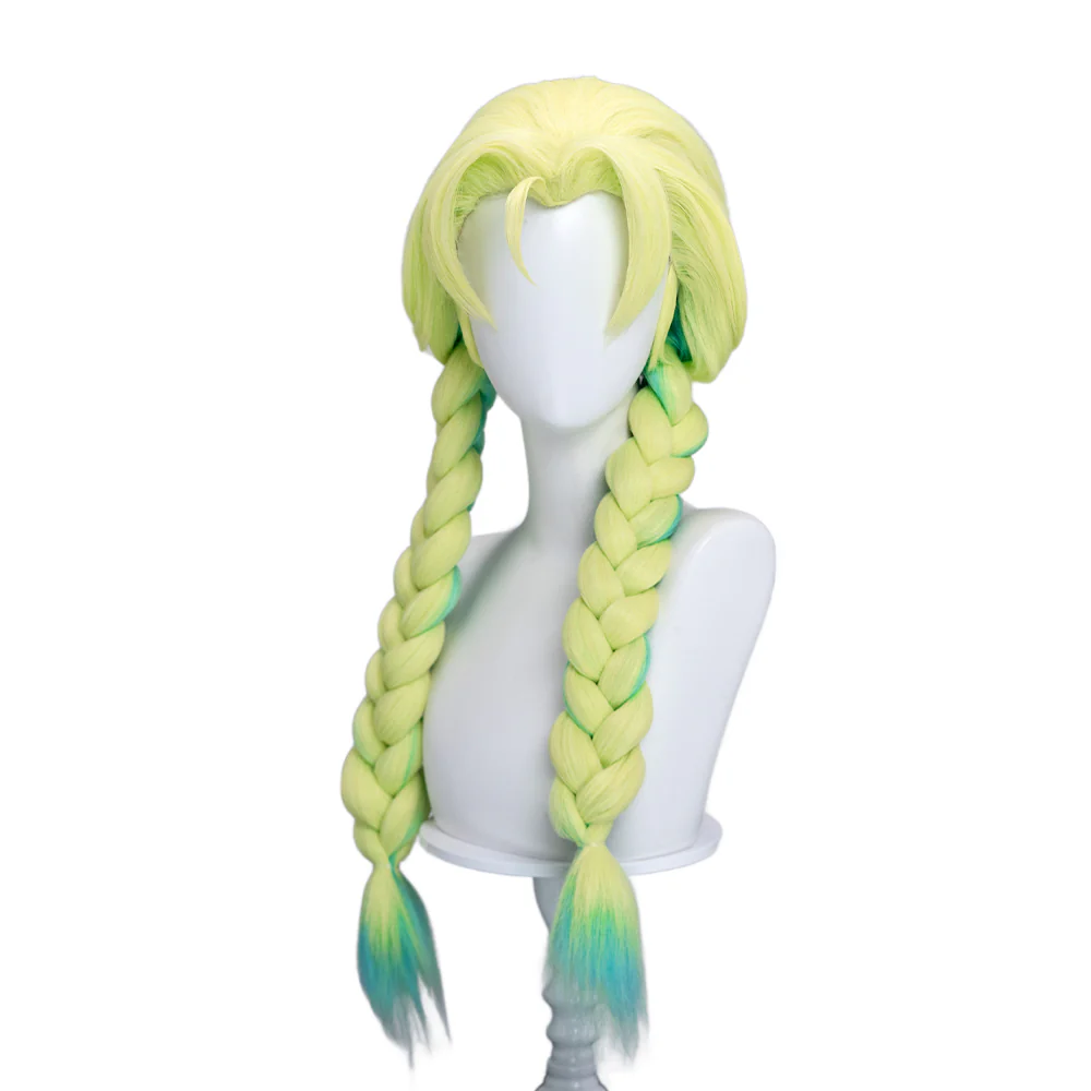 【Ready For Ship】DokiDoki Anime Cosplay Women Wig Long Straight Light Chartreuse Green Gradient Hair Braid The Geek Girl - Image 5