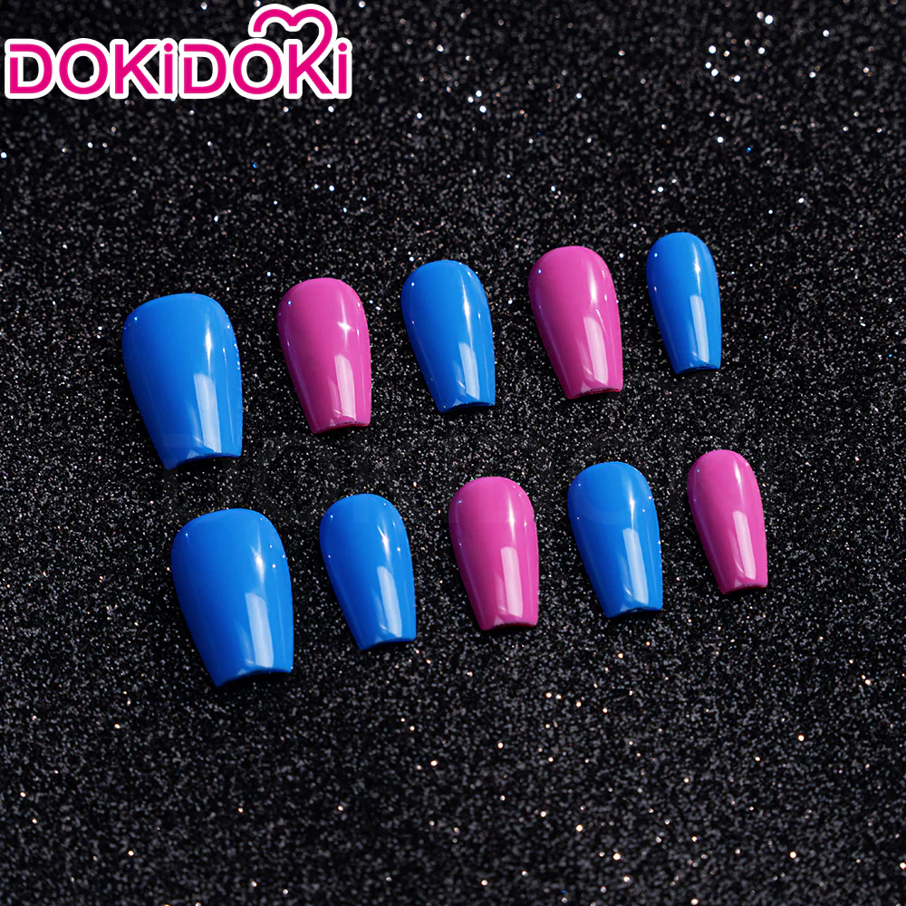 DokiDoki Anime Game Cosplay Blue Pink Colorful Press-on Nails - Image 3