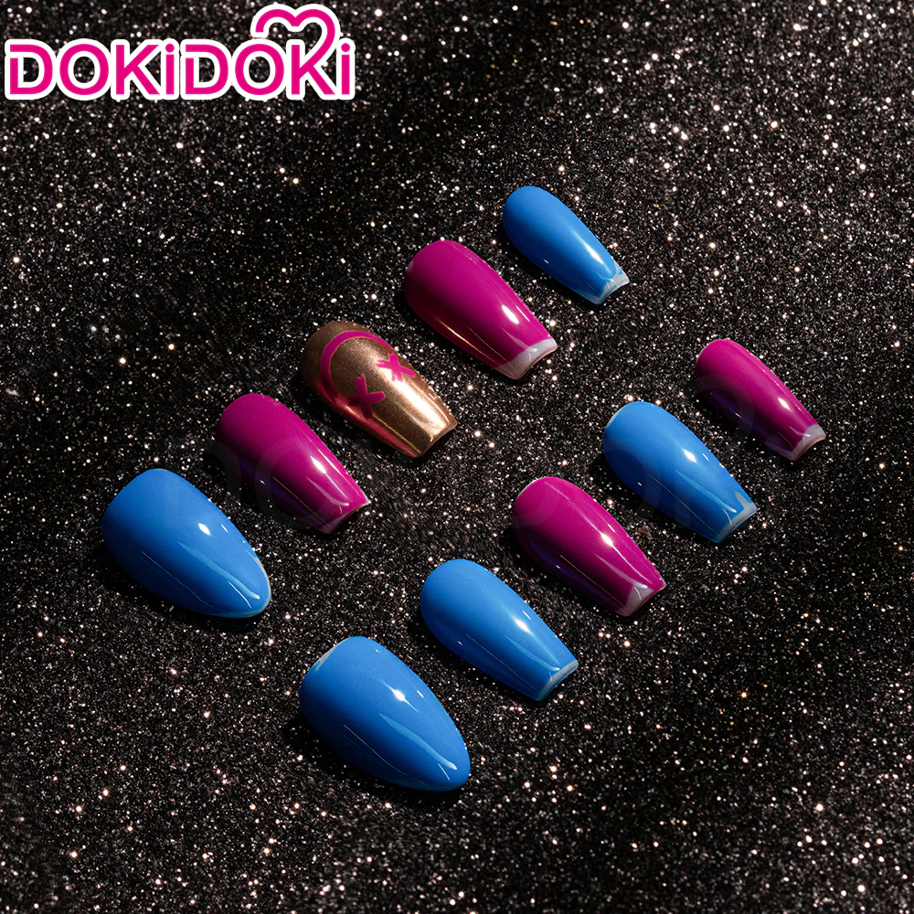 DokiDoki Anime Game Cosplay Blue Pink Colorful Press-on Nails - Image 8