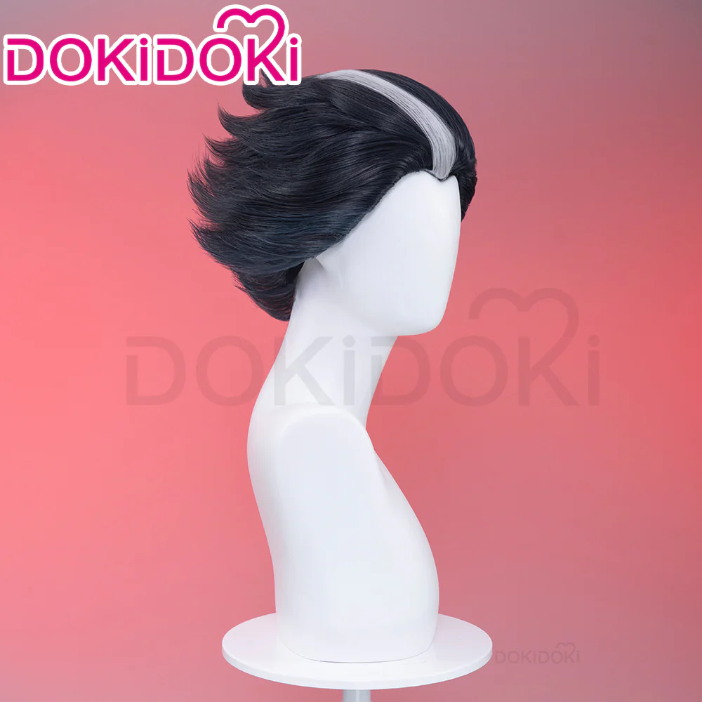 【Ready For Ship】DokiDoki Anime Hell Boss Cosplay Wig Short Straight Black White Highlight Hair - Image 3