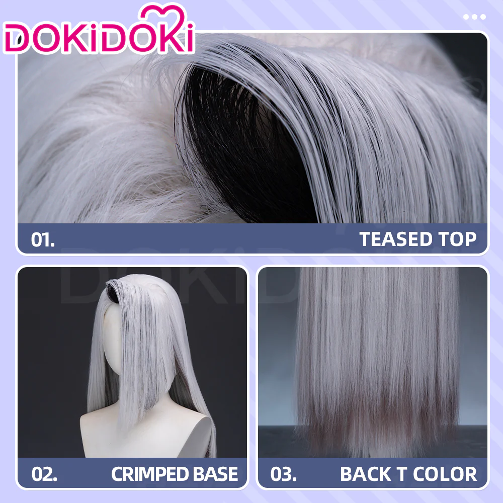【Long Ver Ready For Ship】DokiDoki Anime Hell Hotel Cosplay Wig Long / Ponytail Straight White Hair / Bow Headgear - Image 5