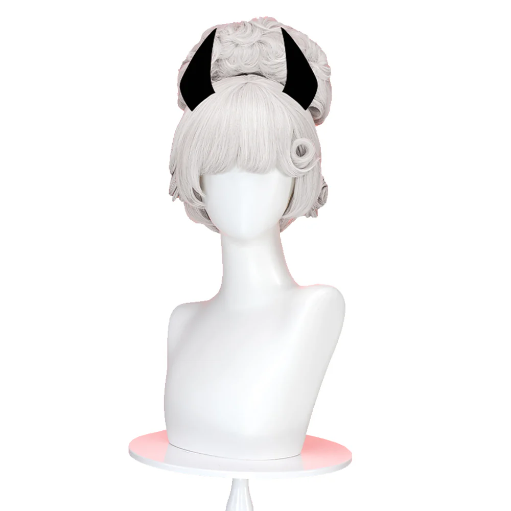 DokiDoki Anime Hell Hotel Cosplay Wig Short Curly White Hair - Image 5
