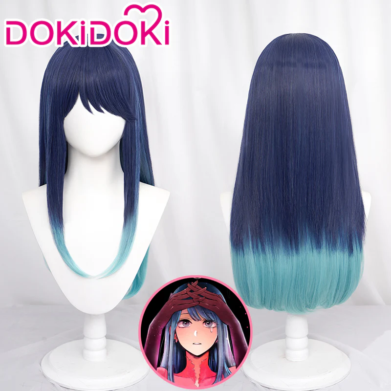 DokiDoki Anime Oshi no Ko Cosplay Kurokawa Akane Wig Long Straight Dark Blue Cyan Gradient