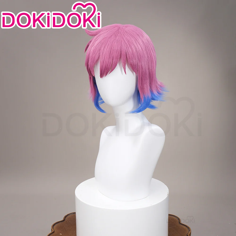 【Ready For Ship】DokiDoki Anime Scott Pilgrim Cosplay Ramona Flowers Wig Short Straight Pink / Blue Gradient Hair - Image 3