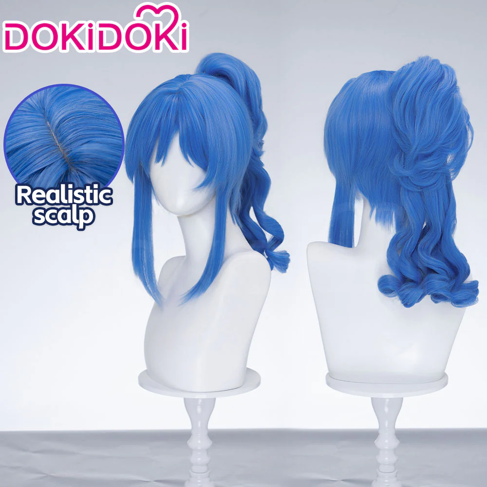 DokiDoki Anime Twin Princesses of the Wonder Planet Cosplay Rein Wig Short Curly Blue High Ponytail Hair