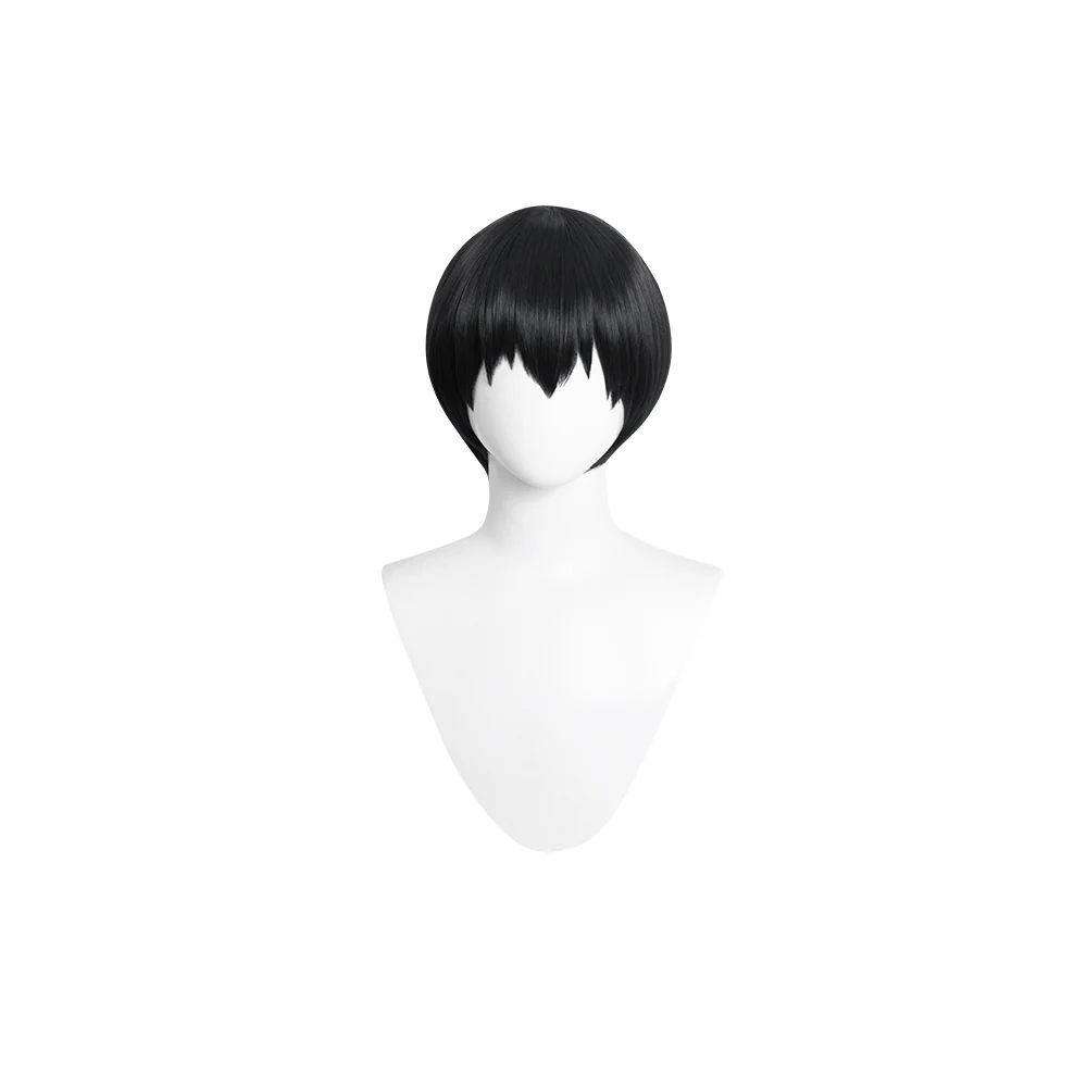 DokiDoki Anime Cosplay  Wig Short Straight Black Hair - Image 5