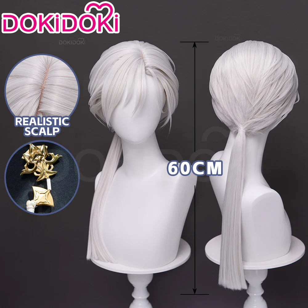 【Ready For Ship】DokiDoki Game Cosplay Fox Guy Wig / Mask / Earring Long Straight Ponytail White Hair