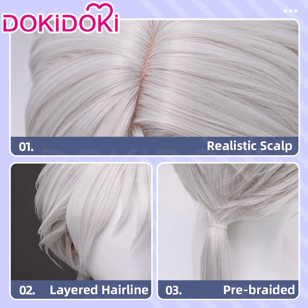 【Ready For Ship】DokiDoki Game Cosplay Fox Guy Wig / Mask / Earring Long Straight Ponytail White Hair - Image 5