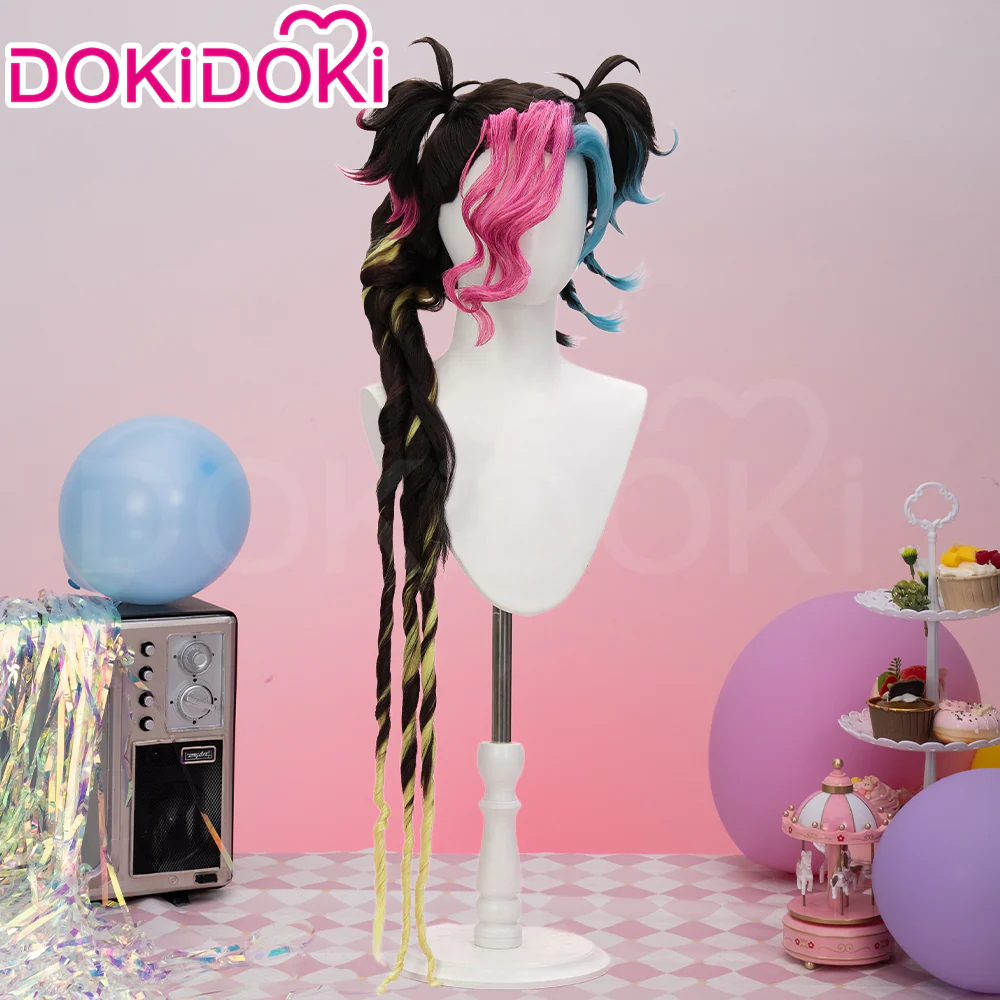 DokiDoki Game Cosplay Lovestruck Wig Long Black Blue Pink Hair Valentine's Day 2025 - Image 2