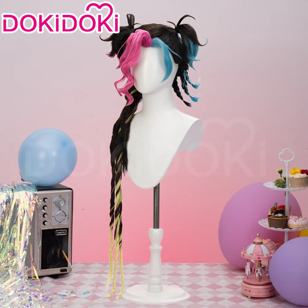 DokiDoki Game Cosplay Lovestruck Wig Long Black Blue Pink Hair Valentine's Day 2025 - Image 3