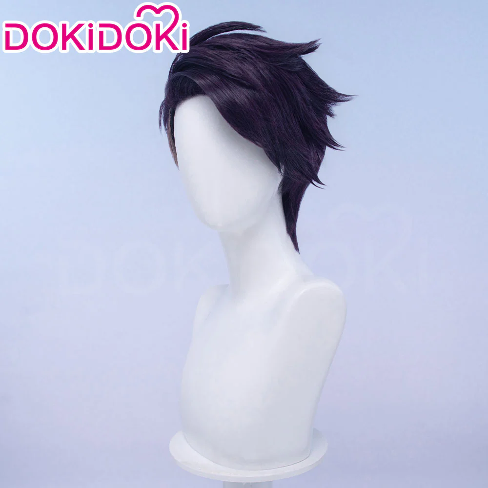 DokiDoki Game Cosplay Trainer Wig Short Dark Purple Hair - Image 2