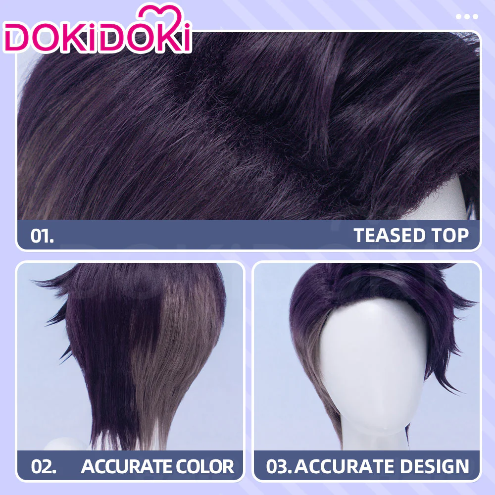 DokiDoki Game Cosplay Trainer Wig Short Dark Purple Hair - Image 4
