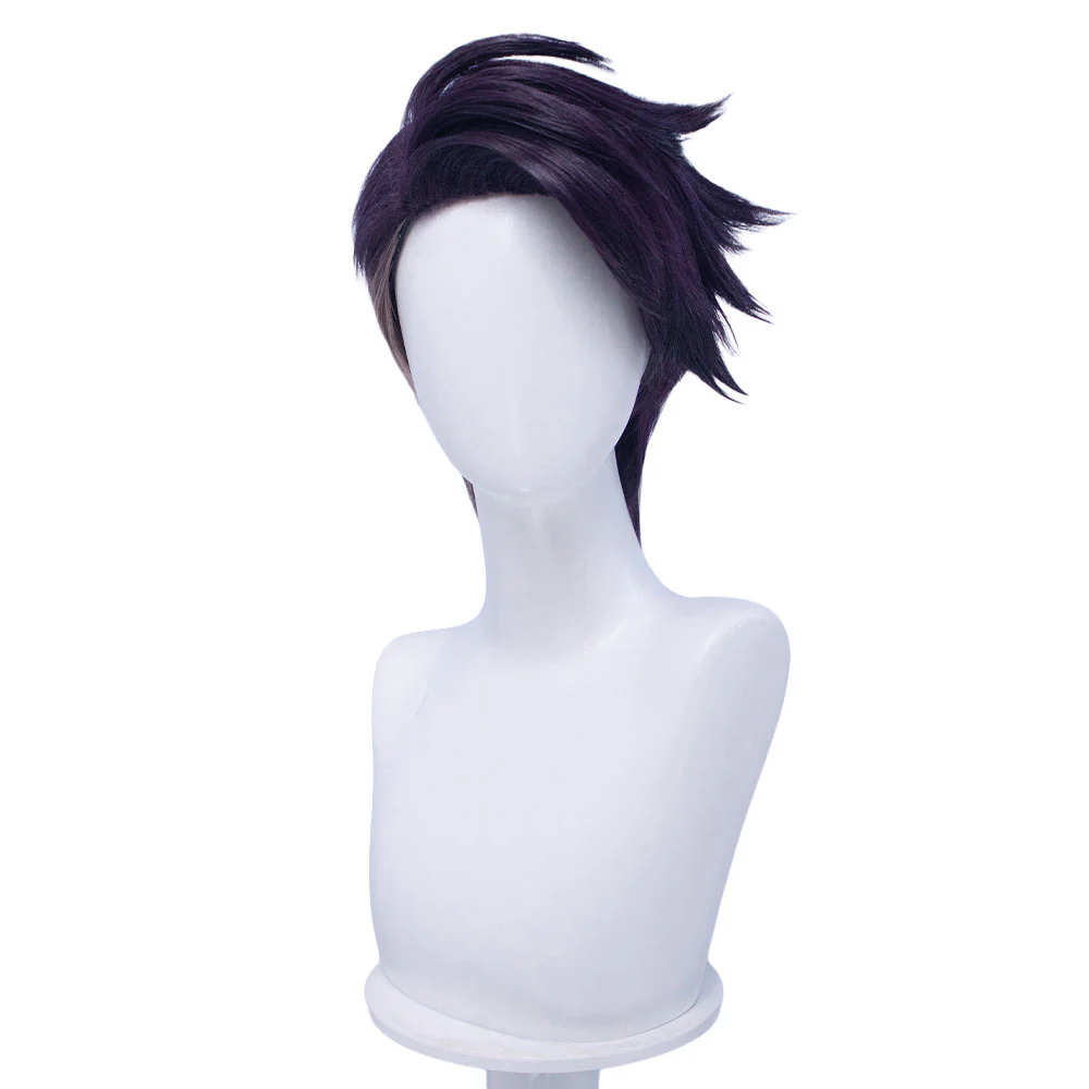 DokiDoki Game Cosplay Trainer Wig Short Dark Purple Hair - Image 5