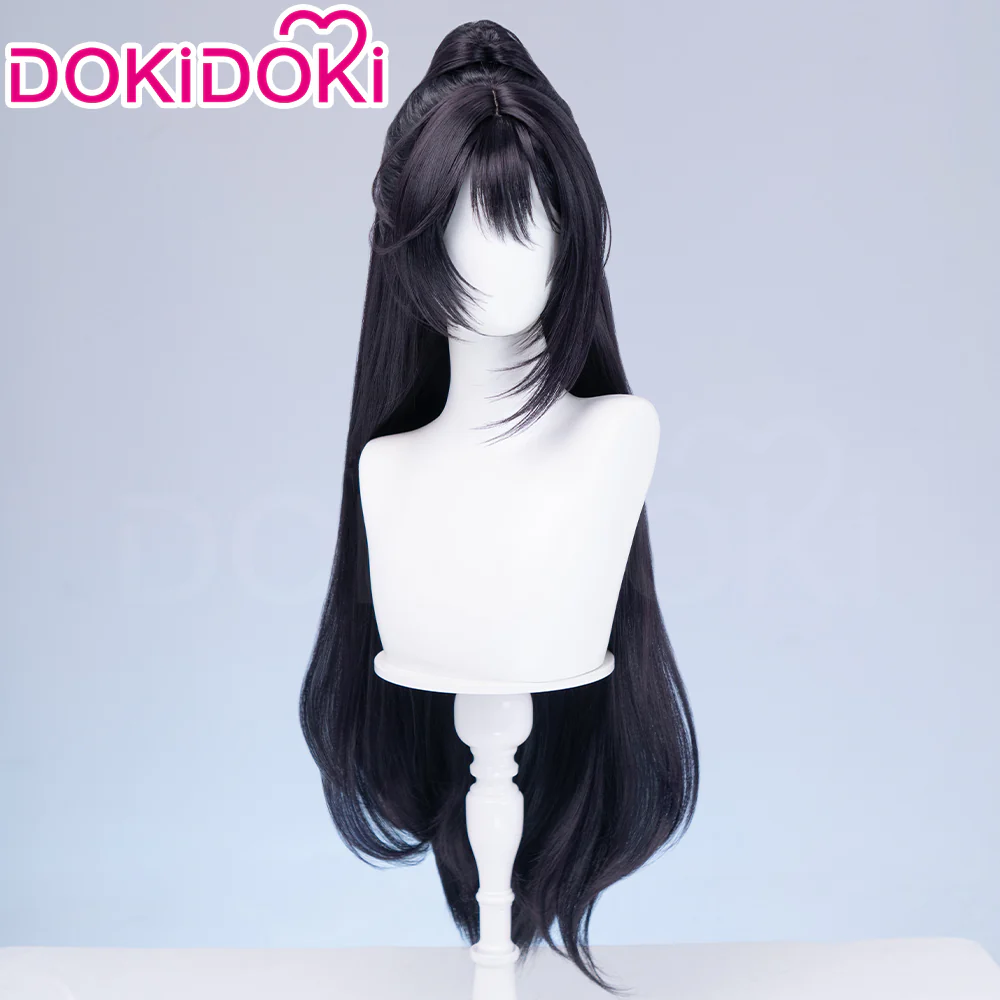 DokiDoki Game Cosplay Wig Long Black Hair High Ponytail - Image 3