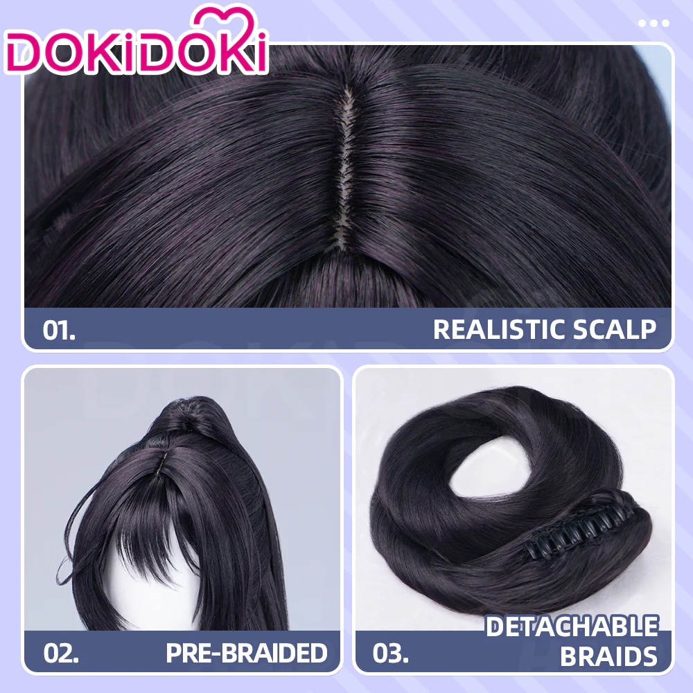 DokiDoki Game Cosplay Wig Long Black Hair High Ponytail - Image 4
