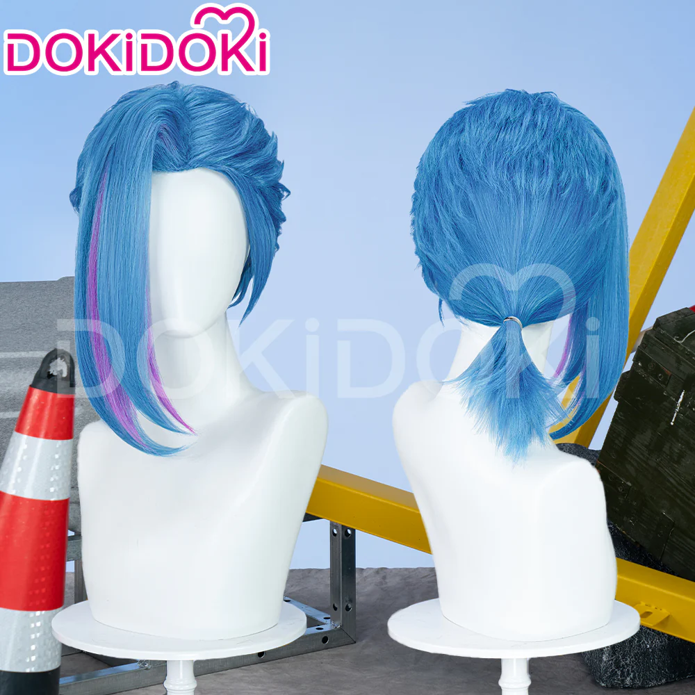 【Partially Ready For Ship】【Front Lace】DokiDoki Anime Game Cosplay Wig Blue Braided Pigtail / Hairtied / Long Straight Version Hair / Tattoo Sticker / Necklace / Bullet Headwear - Image 2