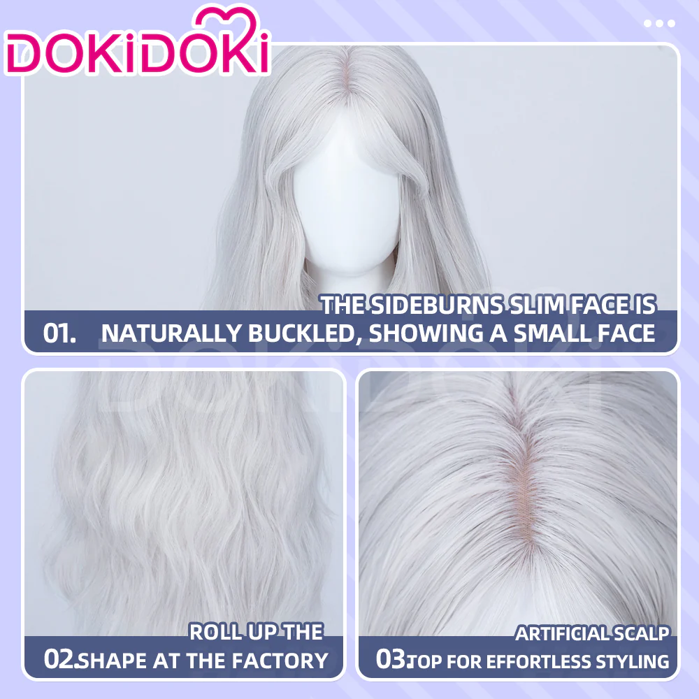 【Ready For Ship】DokiDoki Game Cosplay Wig Long Curly Silver Hair - Image 4