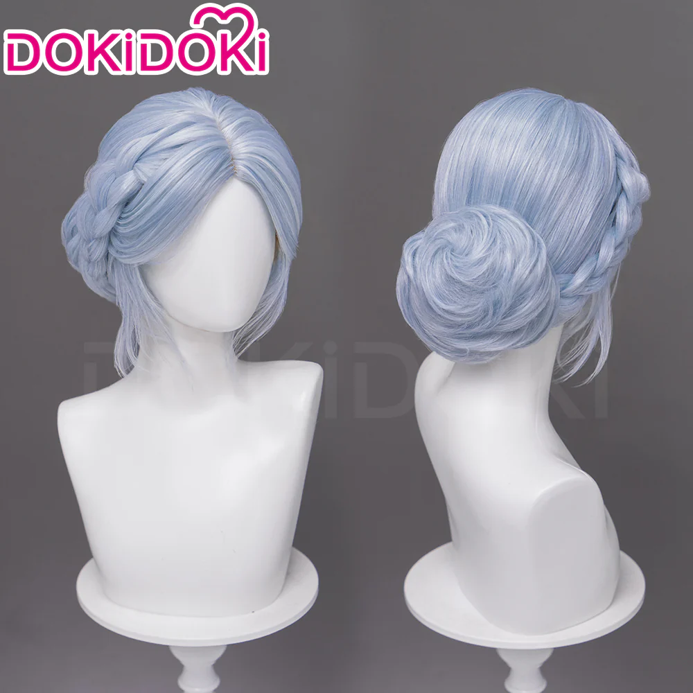 DokiDoki Game Cosplay Wig Long Light Blue Hair Braid Buns