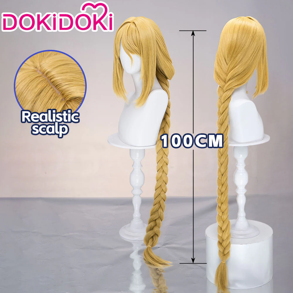 DokiDoki Game Cosplay Wig Long Straight Golden Single Braided Hair
