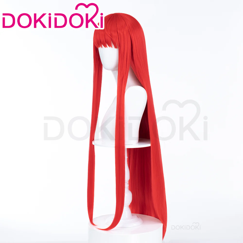 【Ready For Ship】DokiDoki Game Cosplay Wig Red Long Straight Bangs Hair - Image 3