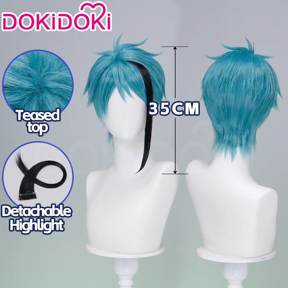 DokiDoki Game Cosplay Wig Short Blue Black Highlight Hair